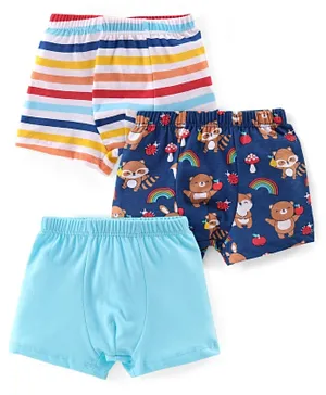 Babyhug 100% Cotton Knit Teddy & Stripe Print Trunks Pack of 3- Multicolour