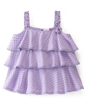 Babyhug 100% Rayon Woven Sleeveless Top with Lace & Frill Detailing Polka Dot Print - Light Purple