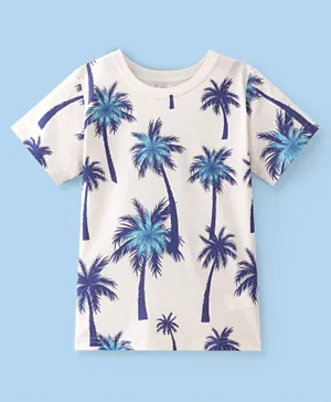 Pine Kids 100% Cotton Half Sleeves Palm Tree Print T-Shirt - White