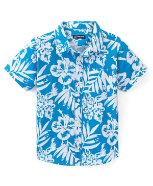 Pine Kids Cotton Short Sleeves Shirt Tropical Print - Blue