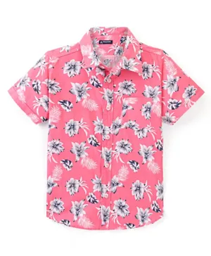 Pine Kids Cotton Short Sleeves Shirt Floral Print - Pink