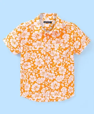 Pine Kids Cotton Short Sleeves Shirt Floral Print - Orange