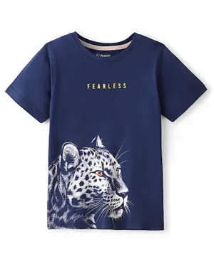 Pine Kids Cotton Knit Half Sleeves Leopard Printed T-Shirt - Insignia Blue