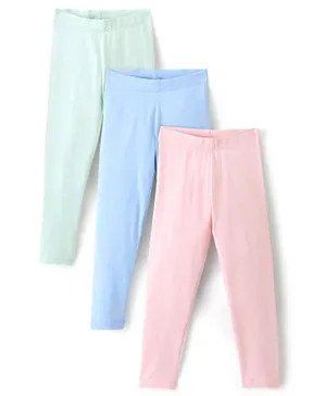 Primo Gino Cotton Blend Full Length Leggings Solid Color Pack of 3 - Blue Mint & Pink