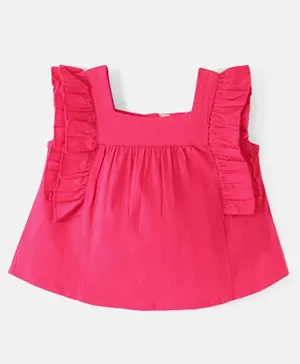 Bonfino Cotton Elastane Flutter Sleeves Solid Top - Pink