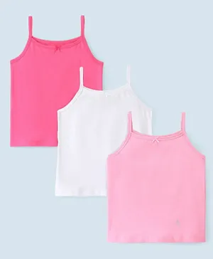 Pine Kids Cotton Lycra Sleeveless Solid Colour Inner Slips Pack of 3 - Pink & White