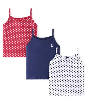 Pine Kids Cotton Lycra Knit Sleeveless  Slips POlka Dotted & Butterfly Print with Bow Applique Pack of 3 -  Multicolor