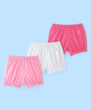 Pine Kids Cotton Lycra Branding Print Bloomers Pack Of 3 - Pink & White