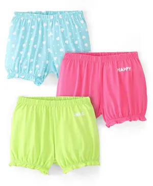 Pine Kids Cotton Lycra Heart Print Bloomers Pack Of 3 - Multicolor