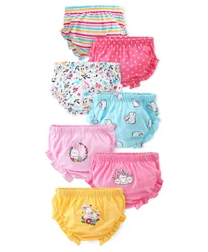 Babyhug 100% Cotton Knit Rabbit Flower & Dots Print Bloomers  Pack of 7- Multicolour