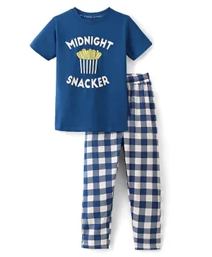 Pine Kids 100% Cotton Single Jersey Knit Half Sleeves Night Suit Checks & Fries Print - High Tide