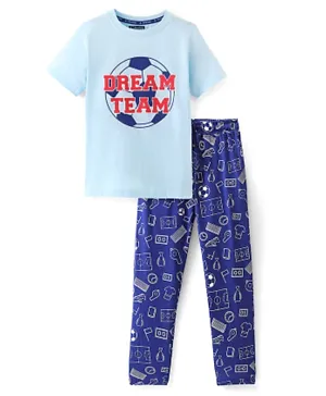 Pine Kids 100% Cotton Knit Half Sleeves Night Suit Basketball Print - Blue