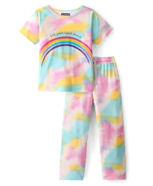 Pine Kids 100% Cotton Single Jersey Knit Half Sleeves Tye Dyed Night Suit Rainbow Print - Multicolor