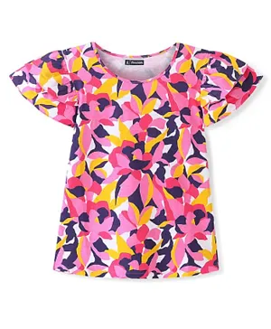 Pine Kids 100% Cotton Knit Half Sleeves Top Floral Print - Multicolour