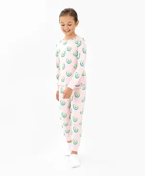 Primo Gino 100% Cotton Knit Full Sleeves Avocado Print Night Suit - Pink