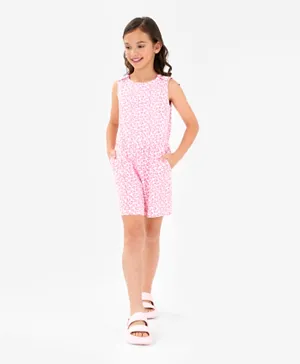 Primo Gino Cotton Elastane Knit Sleeveless Cheetah Print  Jumpsuit  - Pink