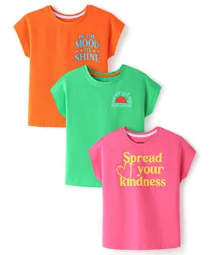 Primo Gino Cotton Blend Short Sleeves Text Printed T-Shirt Pack Of 3 - Green Orange & Pink
