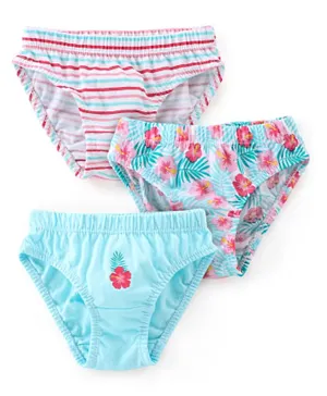 Babyhug 100% Cotton Panties With Floral Print Pack Of 3 - Blue & Pink