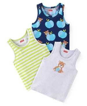 Babyhug 100% Cotton Sleeveless Sando Bear Printed Pack of 3 -  Multicolor