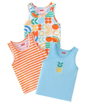 Babyhug 100% Cotton Sleeveless Sando Striped & Fruits Print Pack of 3 - Orange & Blue