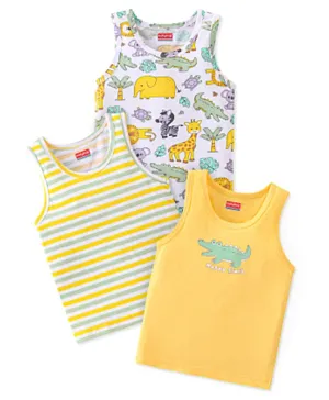 Babyhug 100% Cotton Sleeveless Sando Stripes & Crocodile Print Pack of 3 - Multicolor