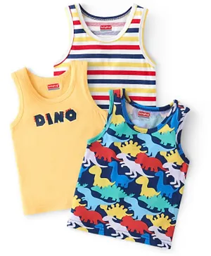 Babyhug 100% Cotton Knit Sleeveless Sando Dino Print Pack of 3 - Multicolour