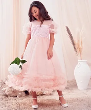 Kookie Kids Flower Applique & Embellished Party Dress - Pink