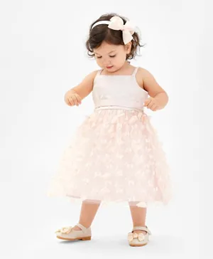 Bonfino Sleeveless Fit & Flare Party Wear Dress with Butterfly Applique -Peach