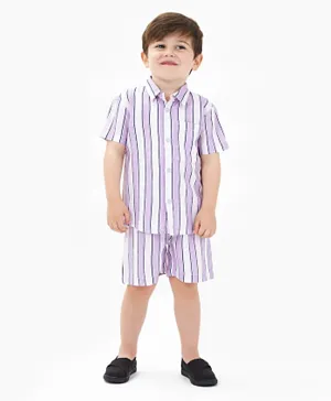 Bonfino 100% Viscose Half Sleeves Shirt & Shorts Set Striped - Lilac