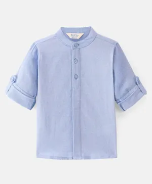 بونفينو قميص كولة ماندرين متين بنسيج شامبراي - أزرق