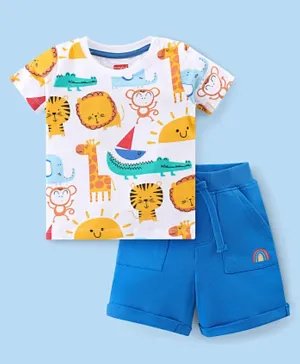 Babyhug 100% Cotton Single Jersey Knit Half Sleeves T-Shirt & Shorts Set Lion Print - Multicolour