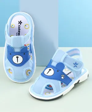 Cute Walk by Babyhug Slip On Sandals with Velcro Closure & Teddy Applique - Light Blue