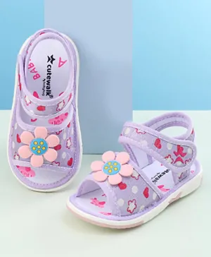Cute Walk by Babyhug Sandals With Velcro Closure Floral Print & Applique - Purple