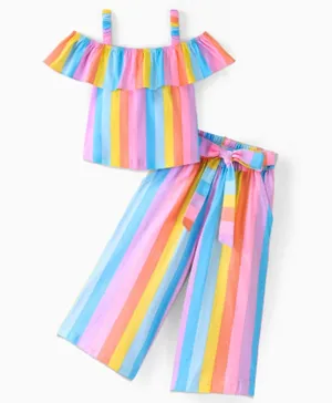 Ollington St. 100% Cotton Knit Short Sleeve Top & Culottes Striped - Multicolor