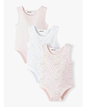 Minoti 3-Pack Cotton All Over Floral Printed Vest Bodysuits - Pink & White