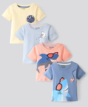 Bonfino 100% Cotton Knit Half Sleeves T-Shirt Graphic Shark Theme Print Pack of 4 - Multicolor