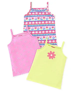 Babyhug 100% Cotton Single Jersey Knit Sleeveless Slips Stripes & Bear Print Pack Of 3 - Multicolor