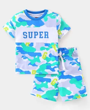 Babyhug 100% Cotton Half Sleeves T-Shirt & Shorts/Co-ord Set With Text Print - Blue & Grey