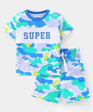 Babyhug 100% Cotton Half Sleeves T-Shirt & Shorts/Co-ord Set With Text Print - Blue & Grey