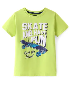 Pine Kids 100% Cotton Knit Half Sleeves T-Shirt Skateboard Print - Wild Lime