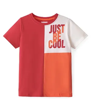 Pine Kids 100% Cotton Knit Half Sleeves T-Shirt with Text Printed - Red Nastrutrium & Snow