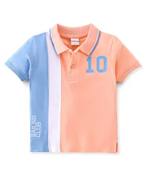 Babyhug Cotton Knit Half Sleeves Cut & Sew Polo T-Shirt Text Print- Peach & Blue