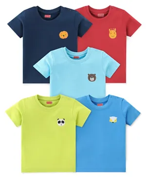Babyhug Cotton Knit Half Sleeves Lion Printed T-Shirts Pack of 5 - Multicolour
