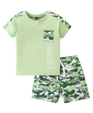 Babyhug Cotton Knit Half Sleeves T-Shirt & Shorts Set Camo Print - Green