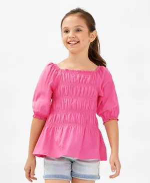 Primo Gino 100% Cotton Three Fourth Sleeves Top With Solid Colour - Pink