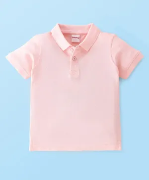 Babyhug Cotton Knit Half Sleeves Polo T-Shirt Solid Colour - Peach
