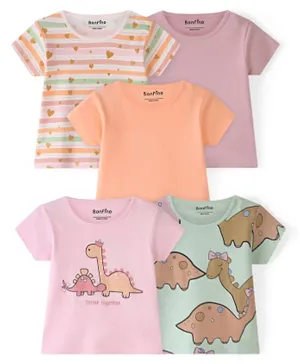 Bonfino 100% Cotton Knit Half Sleeves T-Shirt With Dino Print Pack of 5 - Multicolour