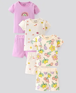 Bonfino 3 Pack Rainbow & Fruits Graphic Pyjama Set - Lavender, White, Peach