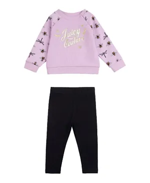 Juicy Couture Bee Raglan Sweatshirt and Leggings Set - Purple & Black