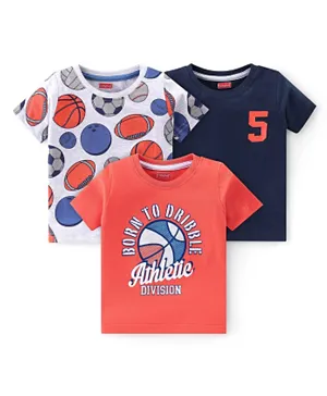 Babyhug 100% 3 Pack Cotton Knit Half Sleeves T-Shirt With Baseball Graphics - Multicolor